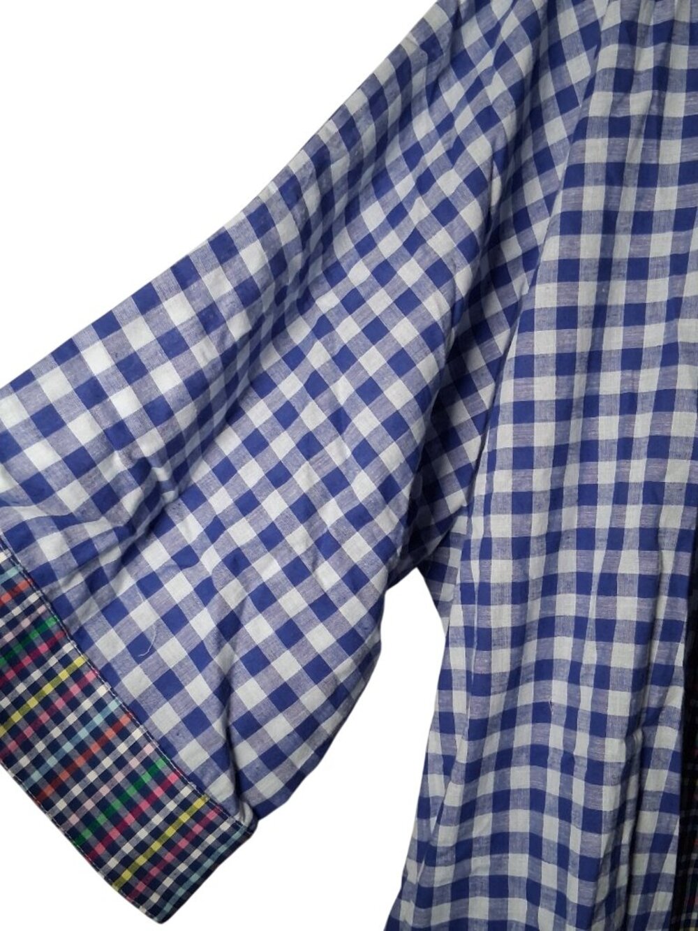 Noonday Collection Robe M/L Scrunchie Blue Gingham Check Lightweight Lounge - Picture 15 of 16